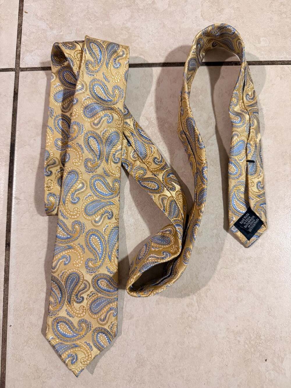 Hi-Brow Gold and Blue Silk Paisley Necktie Hand Made - Picture 2 of 8